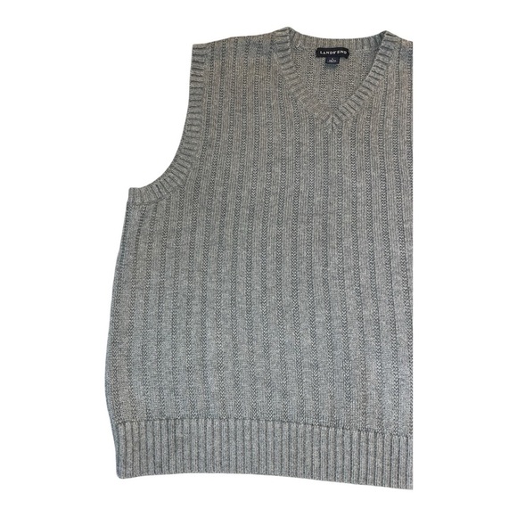 Lands' End Gray V-Neck Sweater vest 100 Cotton Timeless Knit - Picture 5 of 9
